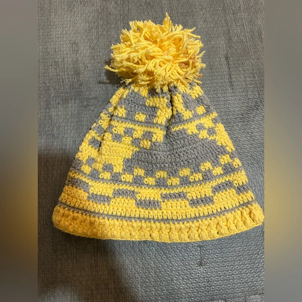 Yellow & Gray Pom Pom Women’s Beanie Hat